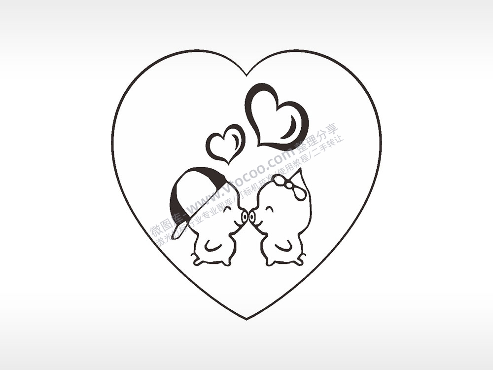 爱心猪心型项链模板AI8.0格式激光打标文件通用矢量图