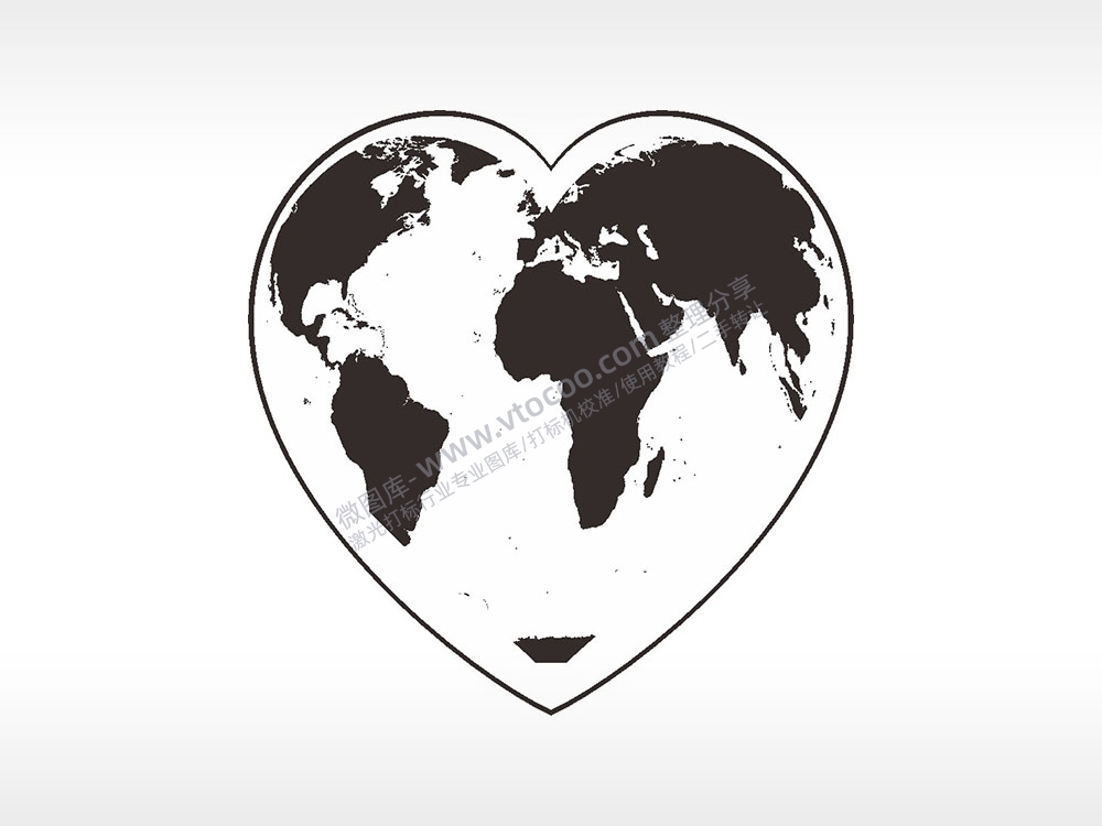 世界地图心型项链模板AI8.0格式激光打标文件通用矢量图