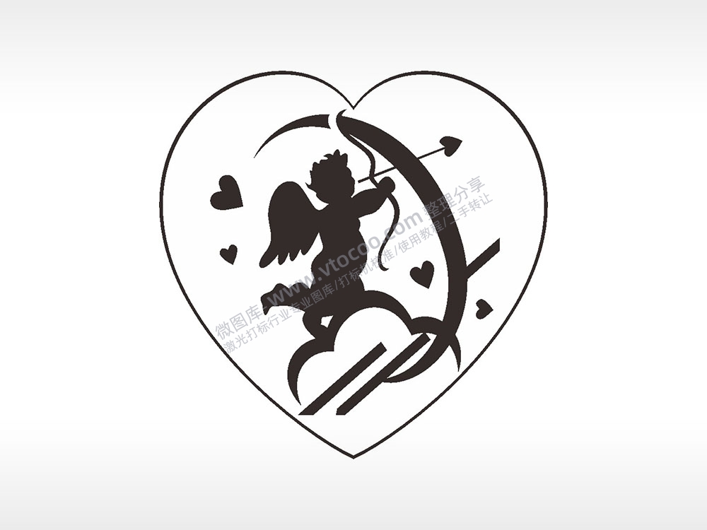 丘比特弓射箭爱心型项链模板AI8.0格式激光打标文件通用矢量图