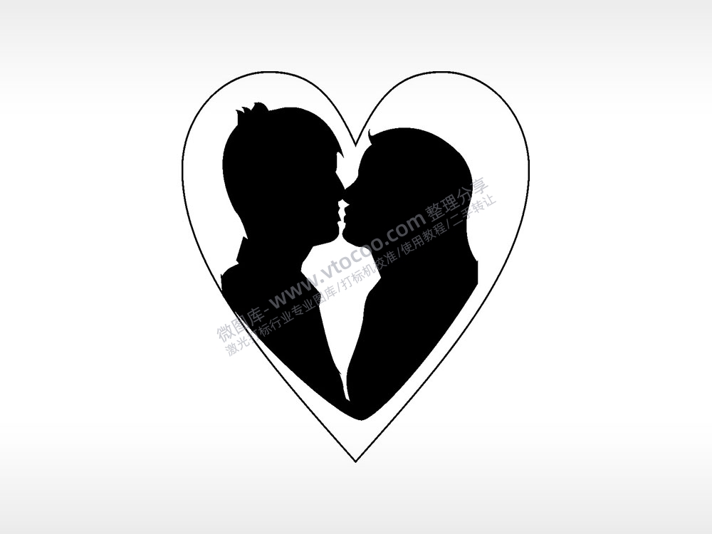 情侣接吻心型项链模板AI8.0格式激光打标文件通用矢量图