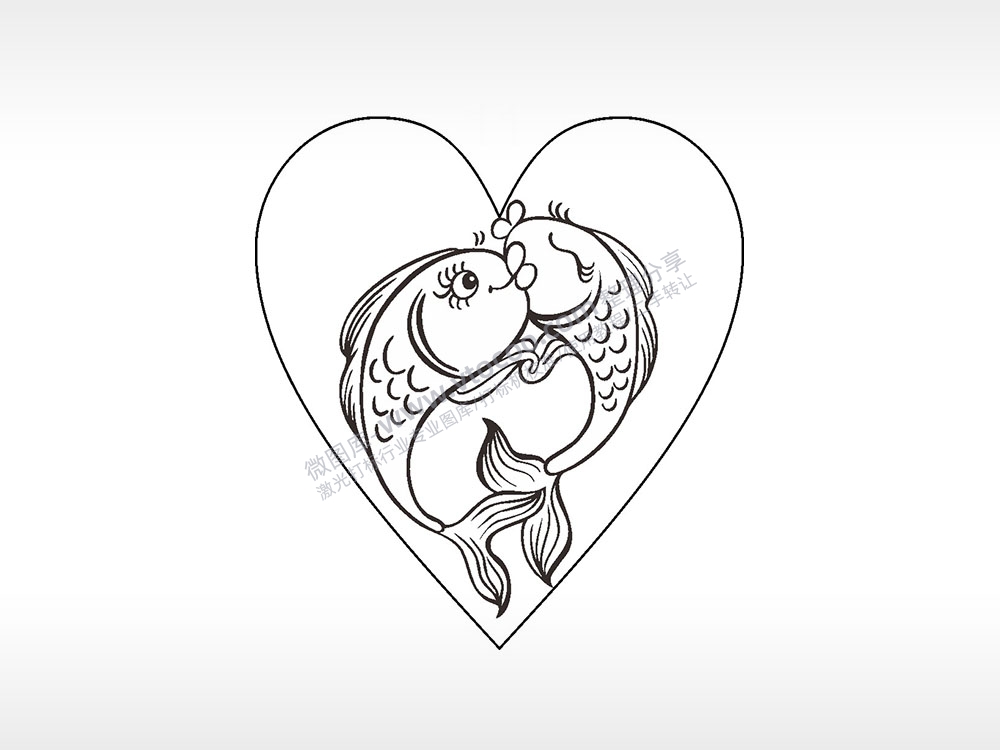 亲嘴鱼心型项链模板AI8.0格式激光打标文件通用矢量图