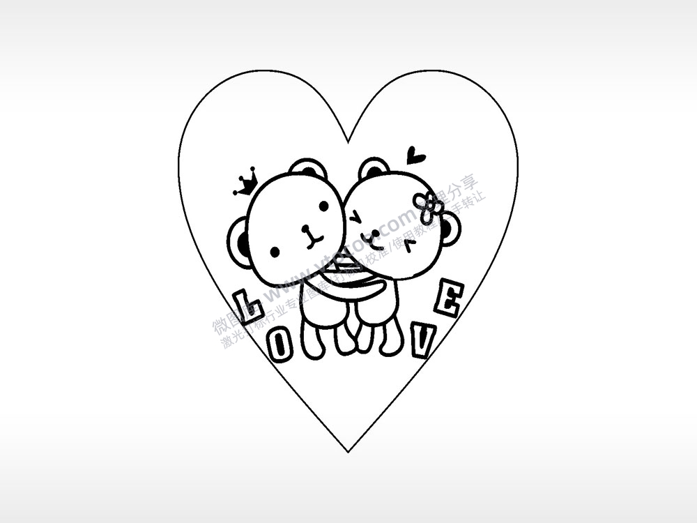 love情侣熊心型项链模板AI8.0格式激光打标文件通用矢量图