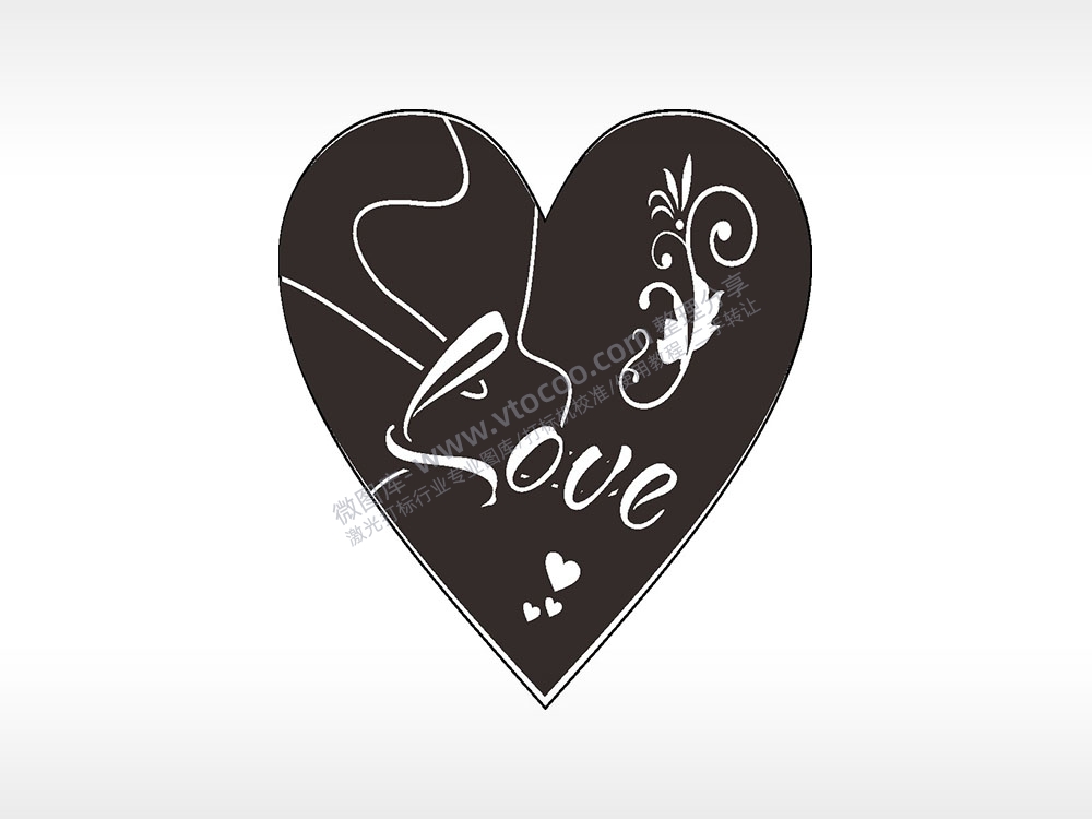 love树叶心型项链模板AI8.0格式激光打标文件通用矢量图