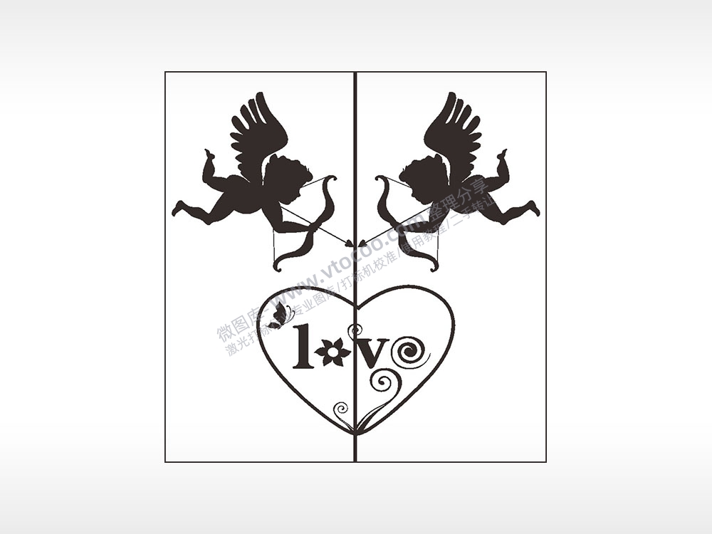 丘比特love情侣组合模板AI8.0格式激光打标文件通用矢量图