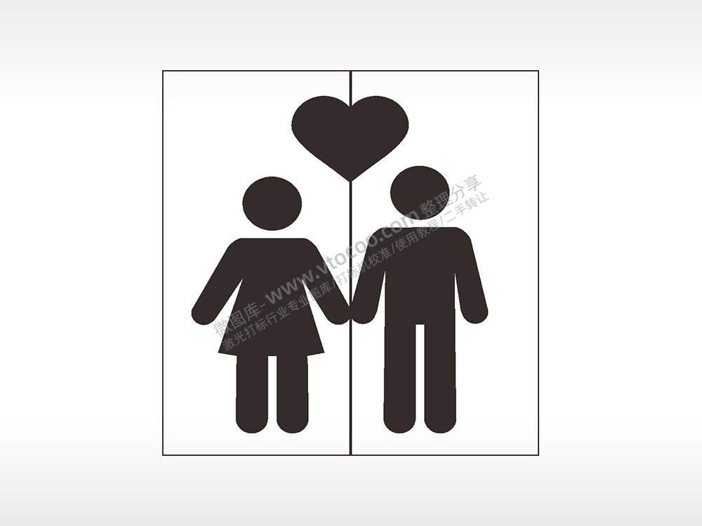 小人爱心卡通情侣组合模板AI8.0格式激光打标文件通用矢量图