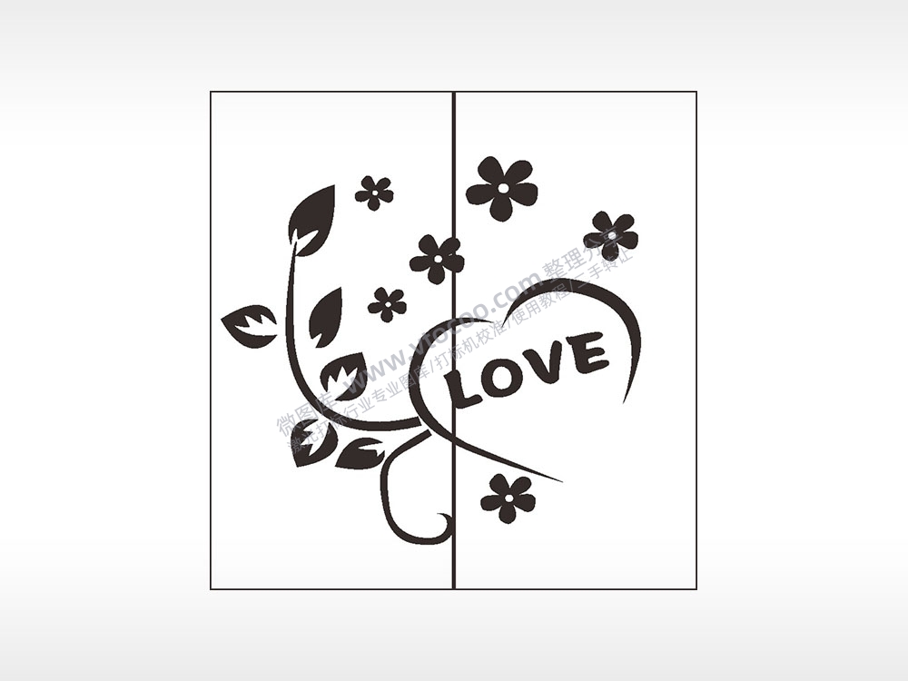 花草叶love情侣组合模板AI8.0格式激光打标文件通用矢量图