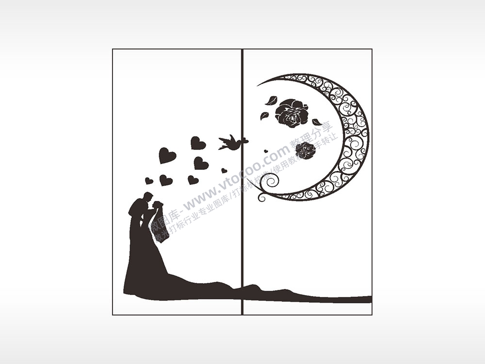 月亮婚礼浪漫情侣组合模板AI8.0格式激光打标文件通用矢量图