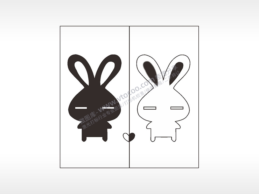 卡通兔子情侣组合模板AI8.0格式激光打标文件通用矢量图