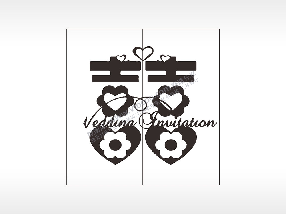 喜花朵爱心情侣组合模板AI8.0格式激光打标文件通用矢量图