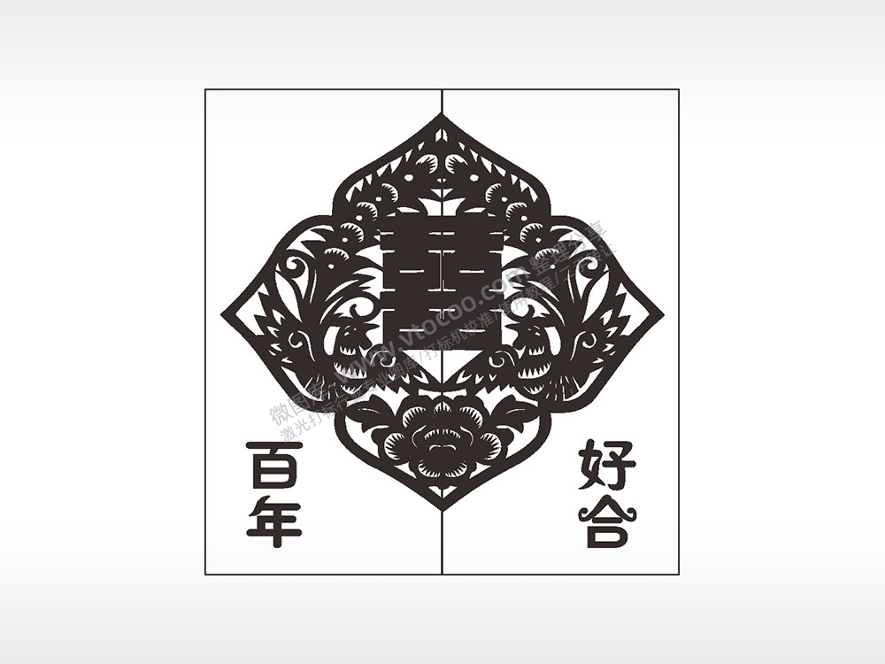 喜鹊百年好合情侣组合模板AI8.0格式激光打标文件通用矢量图