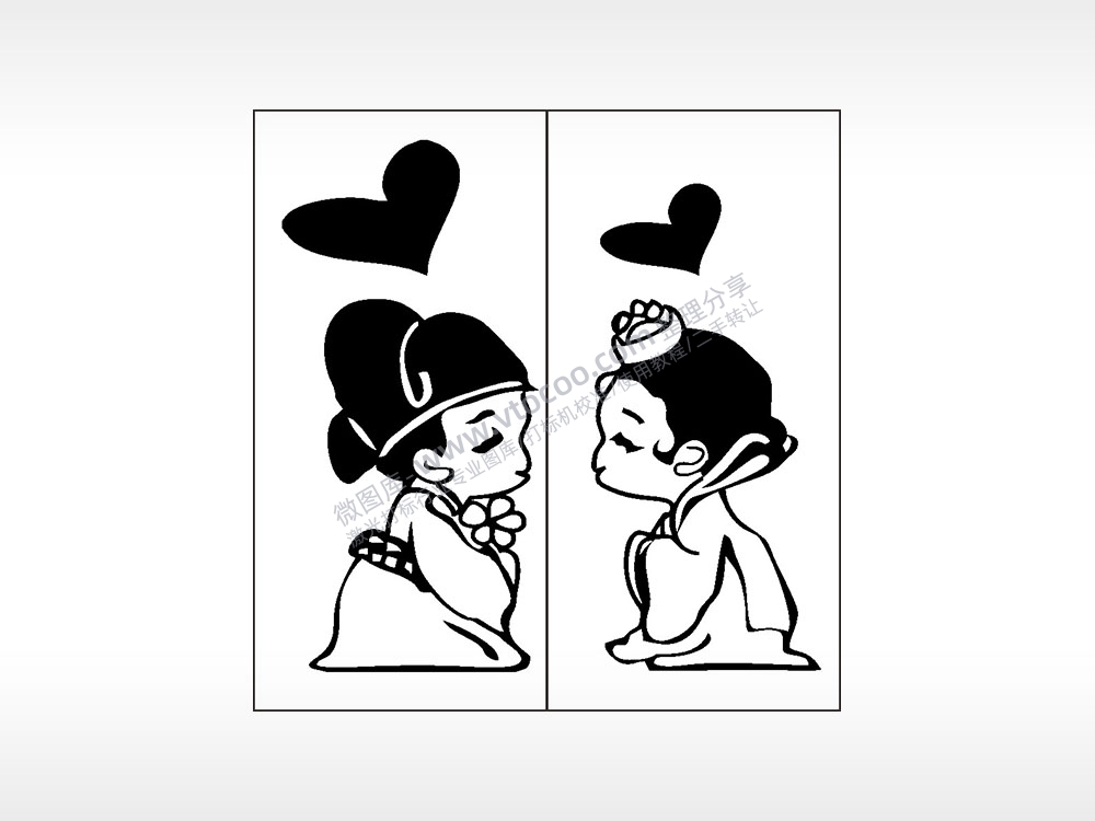 爱情婚礼情侣组合模板AI8.0格式激光打标文件通用矢量图