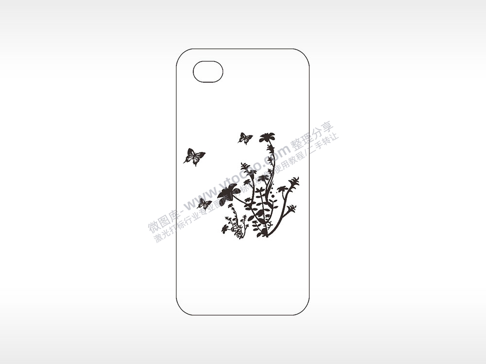蝴蝶树枝卡通手机壳AI8.0格式激光打标文件通用矢量图