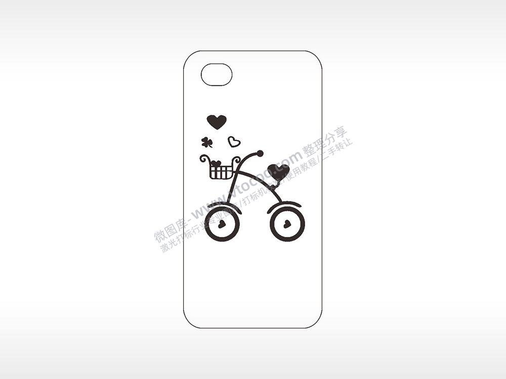 自行车爱心卡通手机壳AI8.0格式激光打标文件通用矢量图