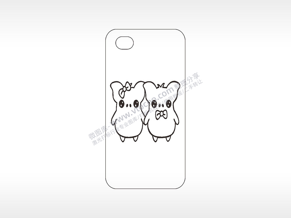 猪猪蝴蝶结卡通手机壳AI8.0格式激光打标文件通用矢量图