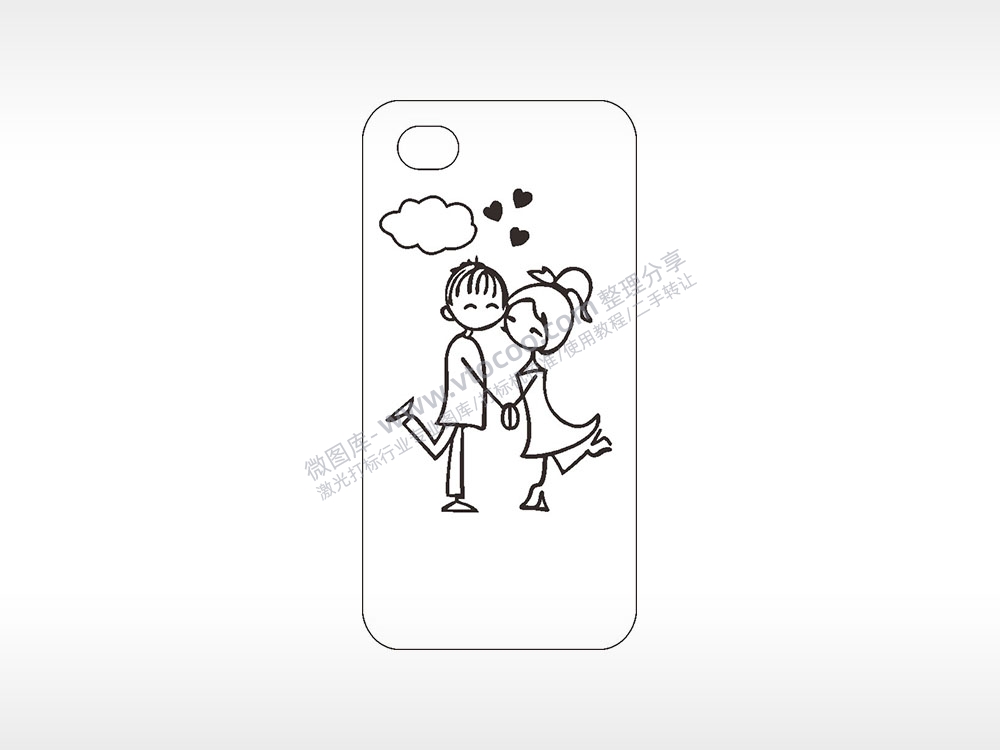 情侣爱情爱心云卡通手机壳AI8.0格式激光打标文件通用矢量图