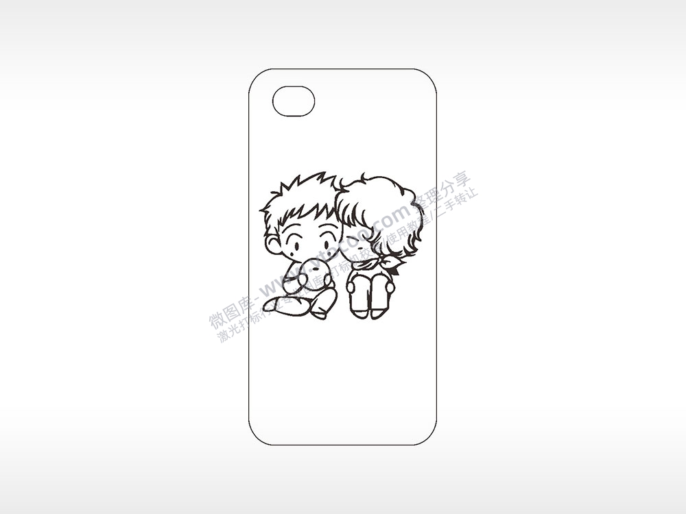 青春爱情卡通手机壳AI8.0格式激光打标文件通用矢量图