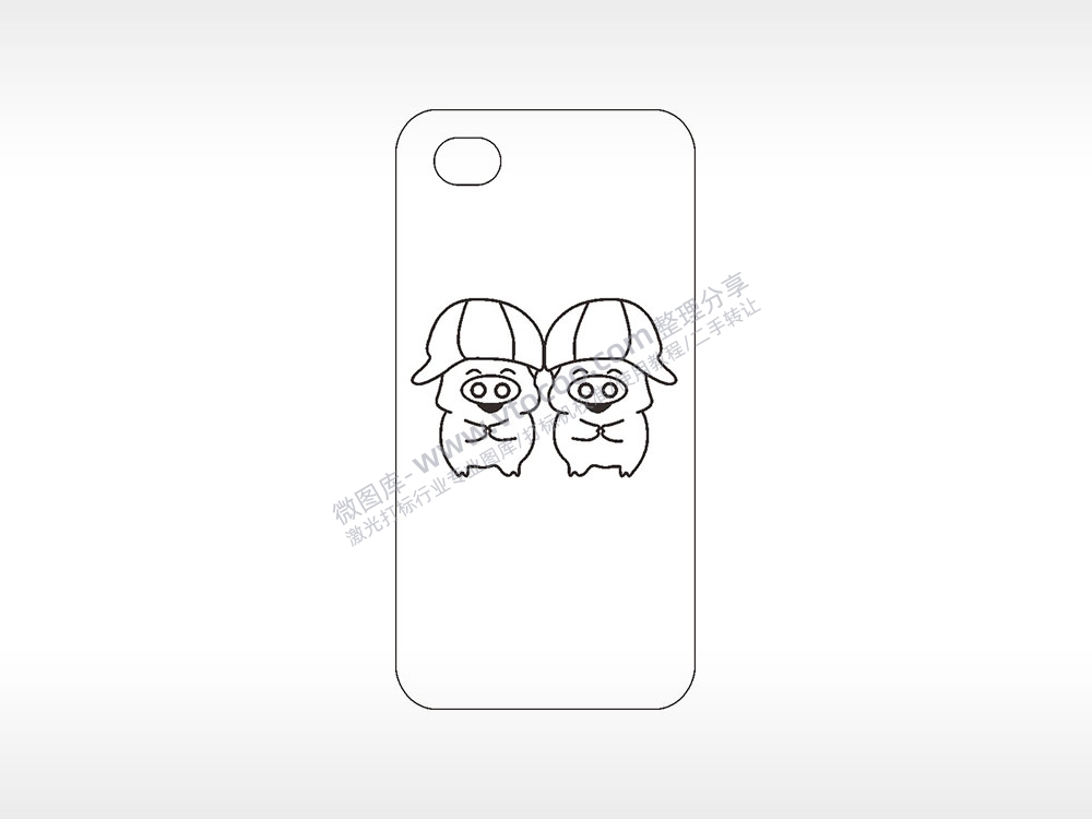 猪猪动物卡通手机壳AI8.0格式激光打标文件通用矢量图