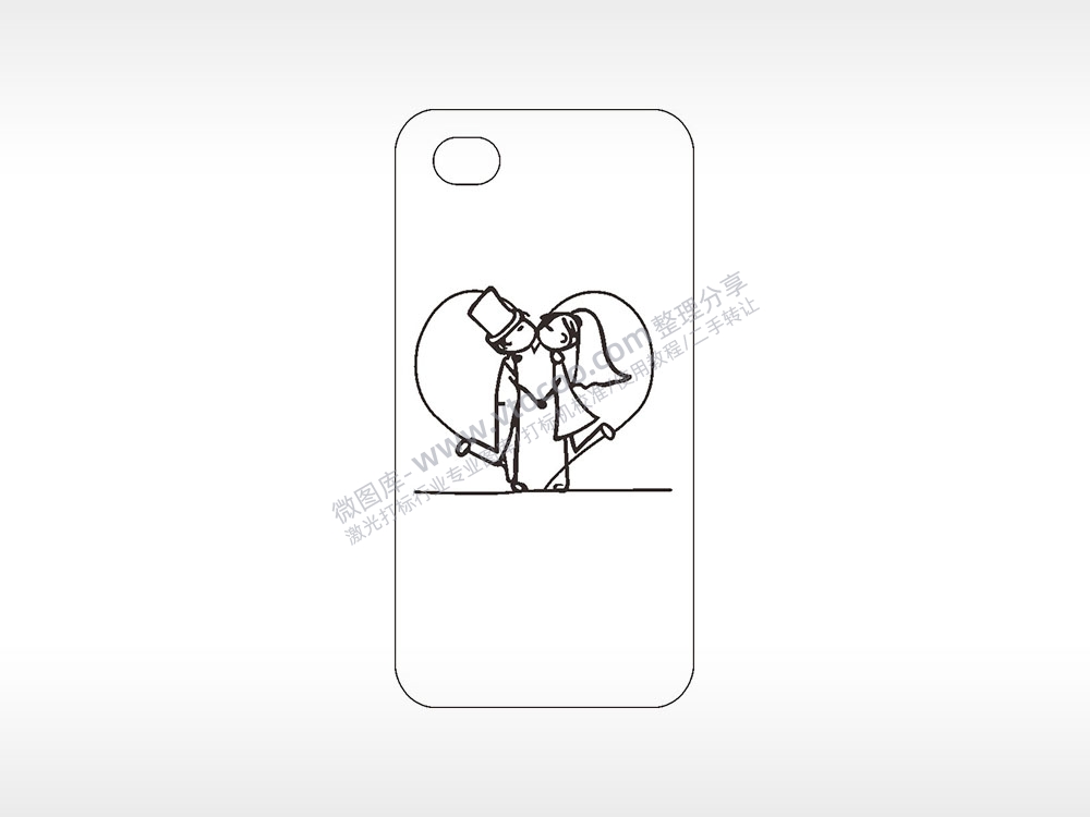 爱心情侣婚礼卡通手机壳AI8.0格式激光打标文件通用矢量图