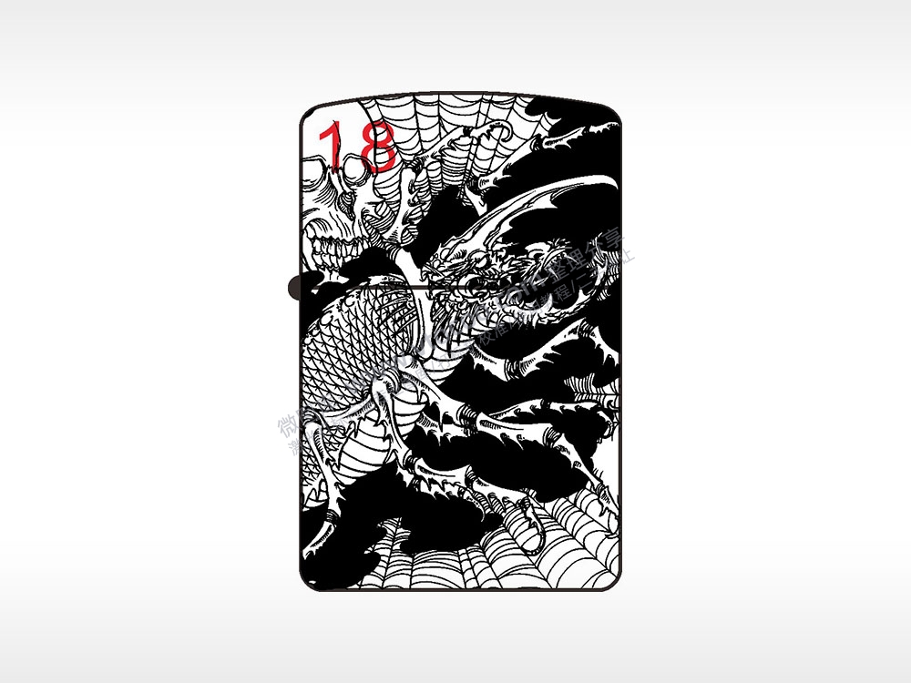 独角兽骷髅头蜘蛛网纯铜煤油打火机AI8.0格式激光打标文件通用矢量图