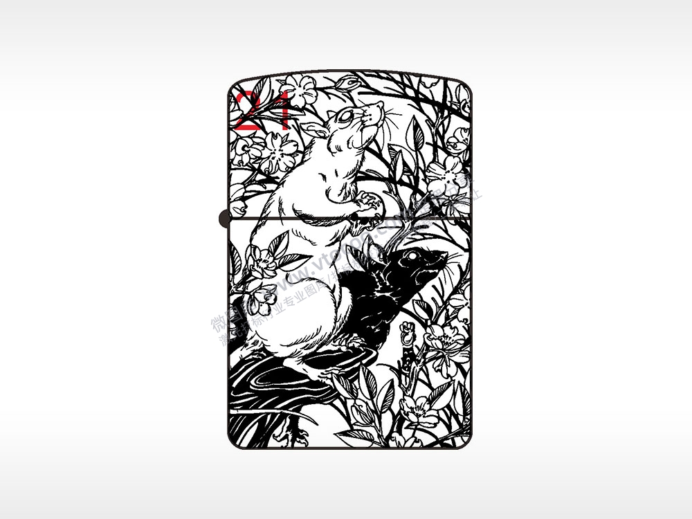 老鼠花朵纯铜煤油打火机AI8.0格式激光打标文件通用矢量图