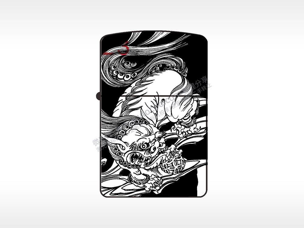 麒麟黑白纯铜煤油打火机AI8.0格式激光打标文件通用矢量图