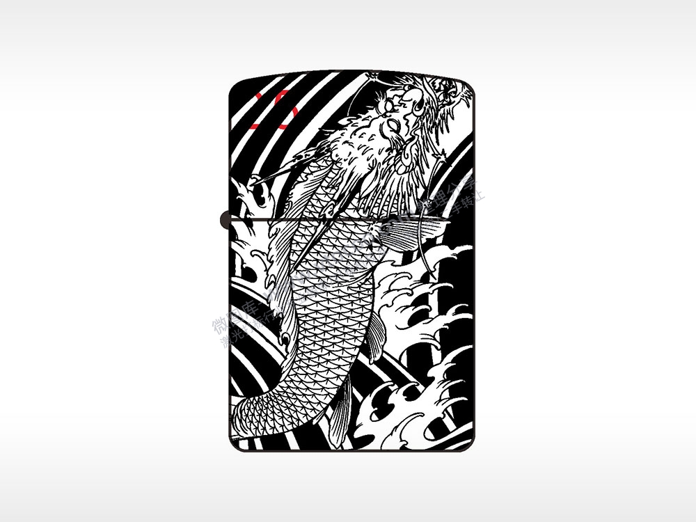 鲤鱼跃龙门成龙纯铜煤油打火机AI8.0格式激光打标文件通用矢量图