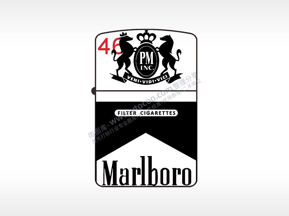 PMINCMarlboro品牌纯铜煤油打火机AI8.0格式激光打标文件通用矢量图