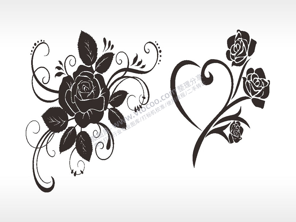 玫瑰花爱心梳子日常用品AI8.0格式激光打标文件通用矢量图