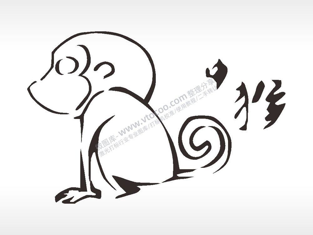 申猴动物生肖梳子日常用品AI8.0格式激光打标文件通用矢量图