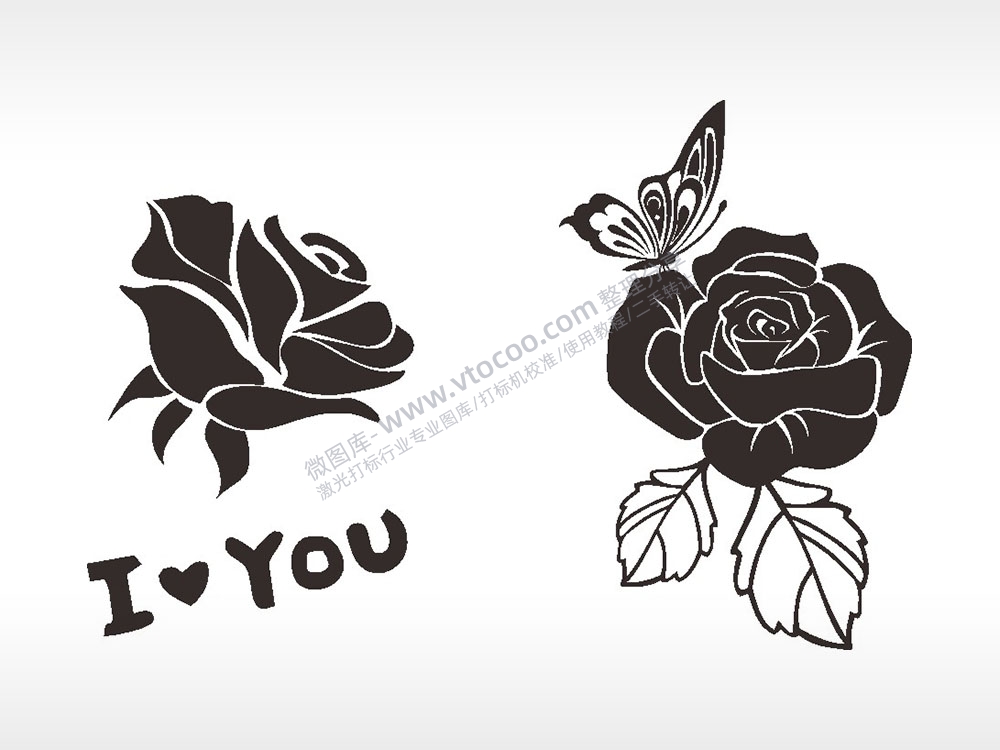 玫瑰花蝴蝶我爱你梳子日常用品AI8.0格式激光打标文件通用矢量图