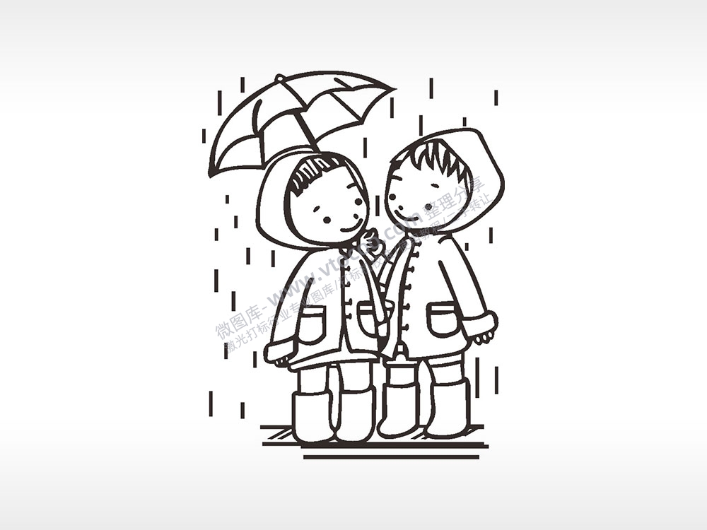 下雨雨伞情侣浪漫爱情人节礼品AI8.0格式激光打标文件通用矢量图