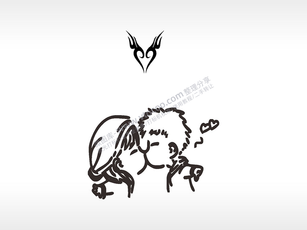 情侣亲嘴浪漫爱情人节礼品AI8.0格式激光打标文件通用矢量图