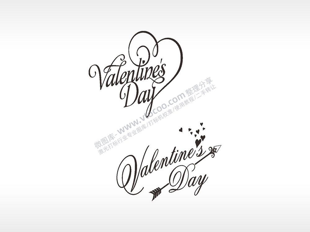 卡通图英文浪漫爱情人节礼品AI8.0格式激光打标文件通用矢量图