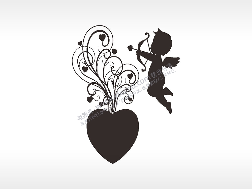 丘比特爱心浪漫爱情人节礼品AI8.0格式激光打标文件通用矢量图