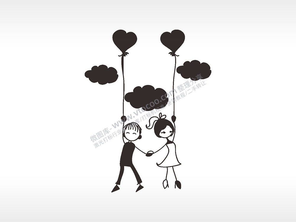 情侣气球飞起浪漫爱情人节礼品AI8.0格式激光打标文件通用矢量图
