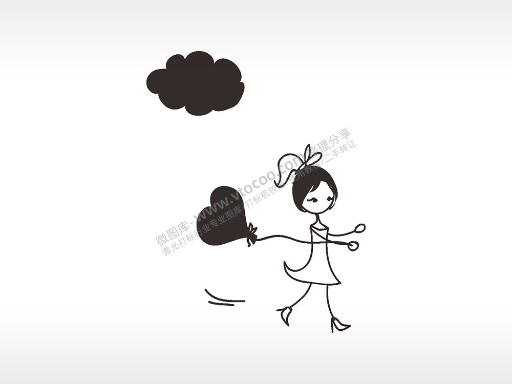 女孩气球浪漫爱情人节礼品AI8.0格式激光打标文件通用矢量图