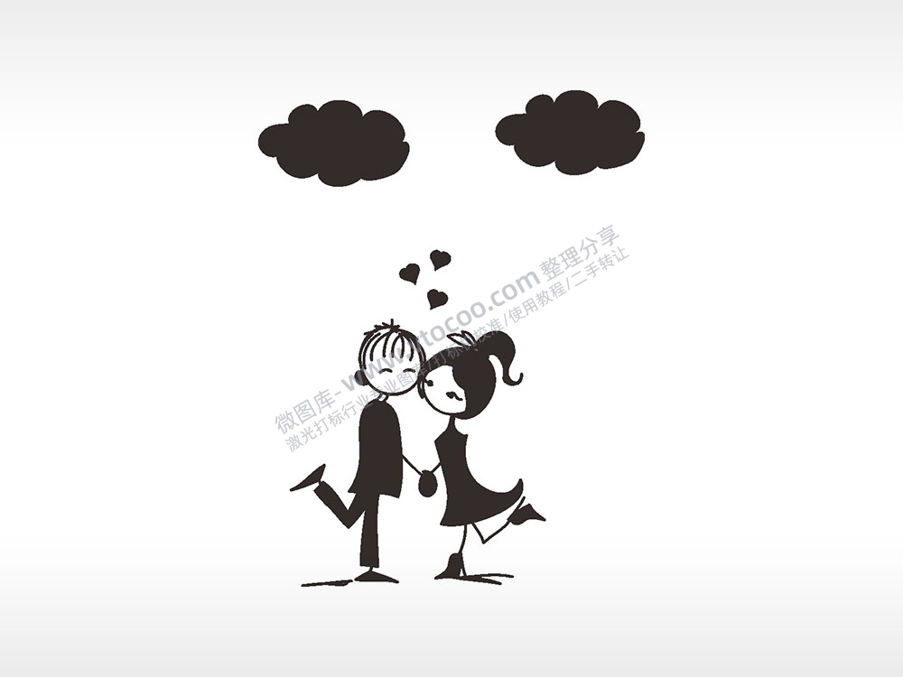 情侣亲嘴浪漫爱情人节礼品AI8.0格式激光打标文件通用矢量图