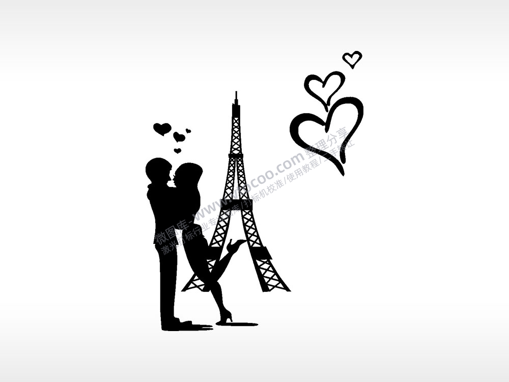 情侣爱心埃菲尔铁塔浪漫爱情人节礼品AI8.0格式激光打标文件通用矢量图