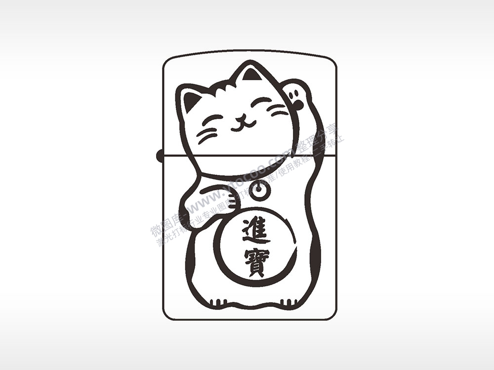 右手招财猫煤油打火机AI8.0格式激光打标文件通用矢量图