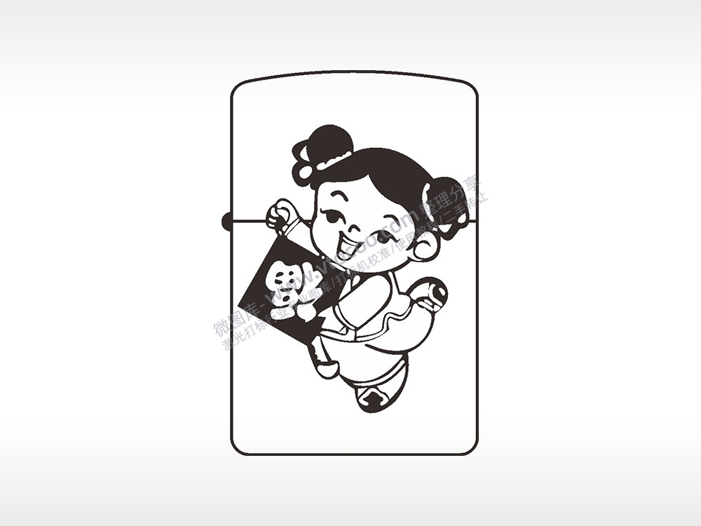 女散财童子煤油打火机AI8.0格式激光打标文件通用矢量图