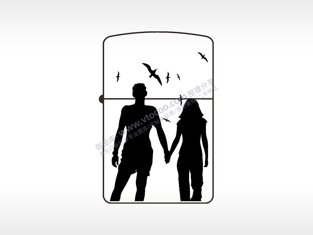 情侣牵手海鸥煤油打火机AI8.0格式激光打标文件通用矢量图