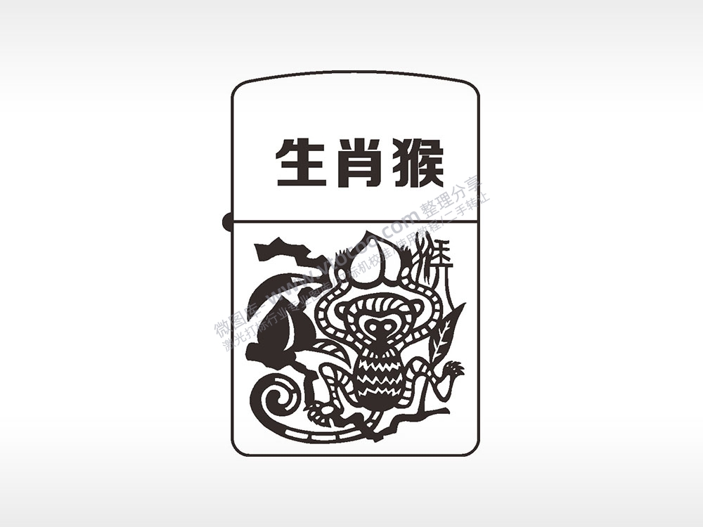 生肖猴卡通窄款打火机AI8.0格式激光打标文件通用矢量图