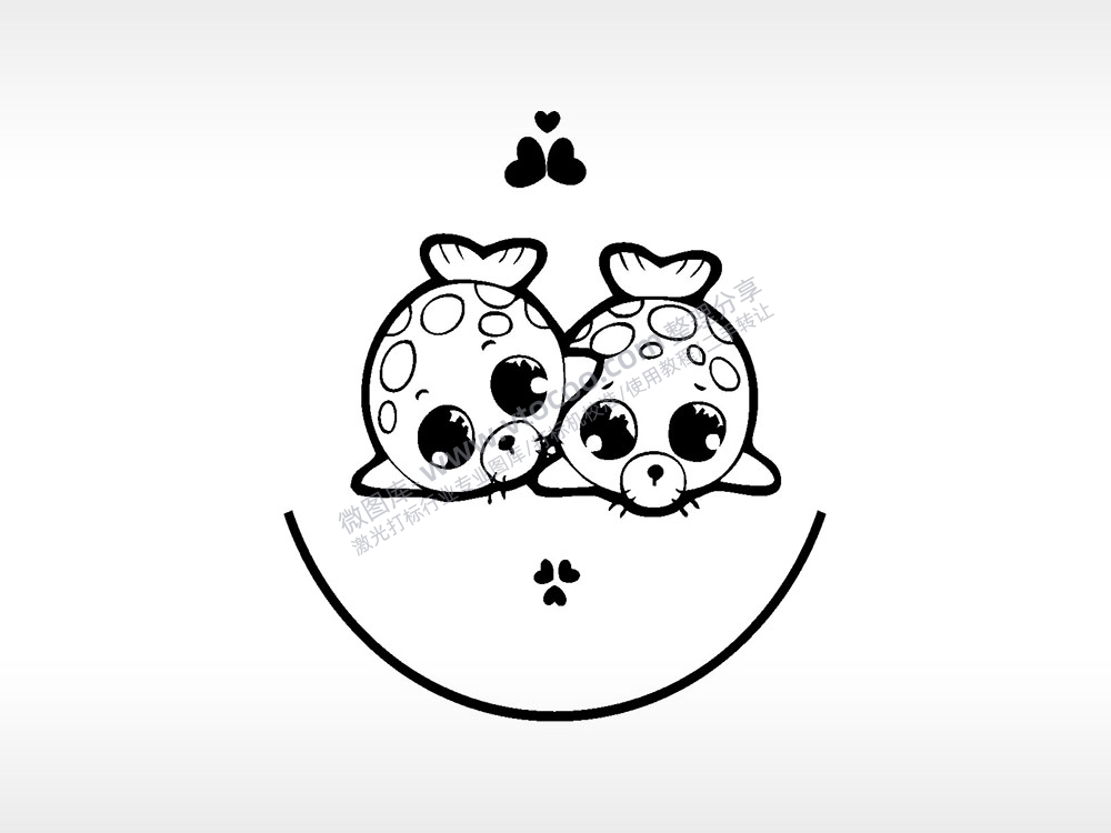 小海豹卡通人物爱情类AI8.0格式激光打标文件通用矢量图