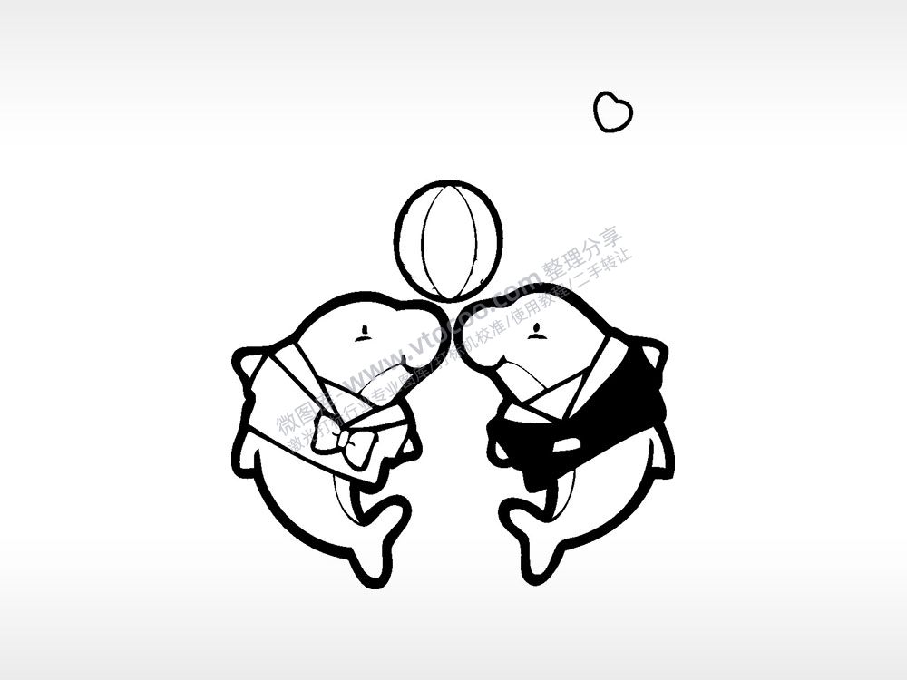 海豚玩球卡通人物爱情类AI8.0格式激光打标文件通用矢量图