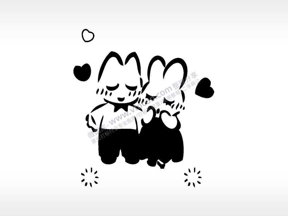 兔子情侣卡通人物爱情类AI8.0格式激光打标文件通用矢量图