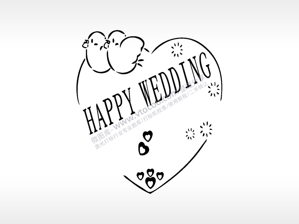HAPPYwedding小鸡爱心卡通人物爱情类AI8.0格式激光打标文件通用矢量图