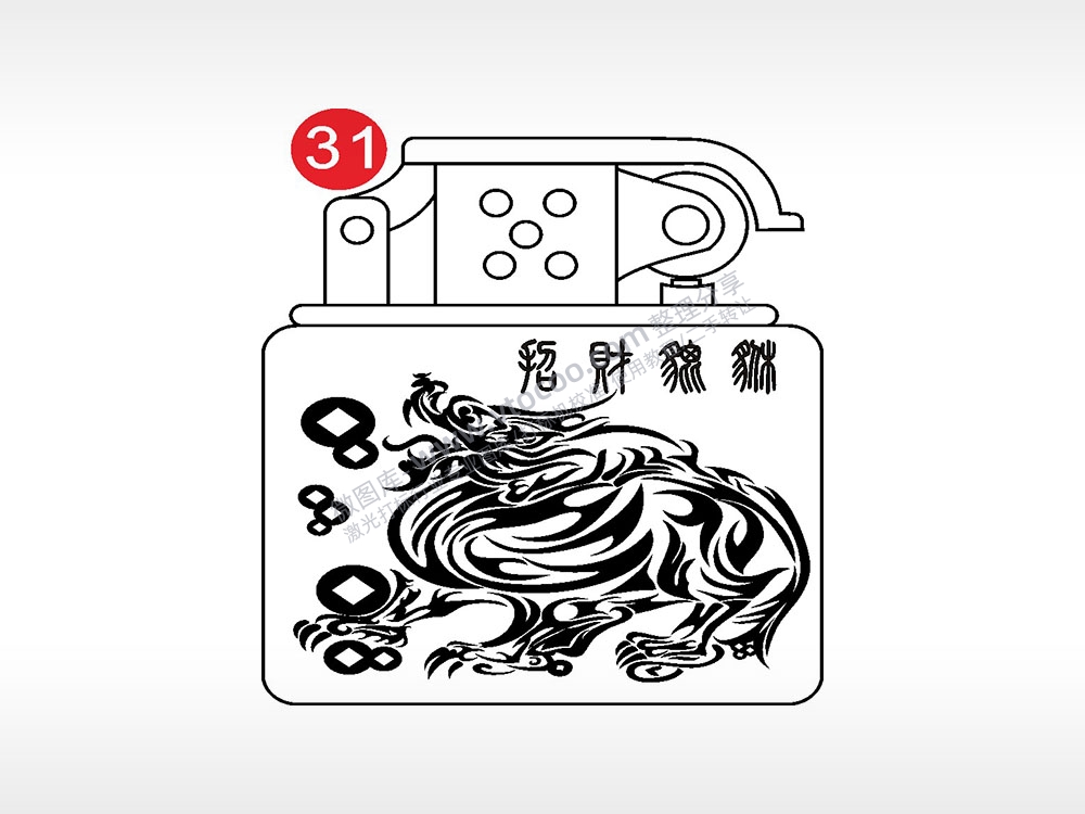 招财貔貅财神老九门打火机AI8.0格式激光打标文件通用矢量图