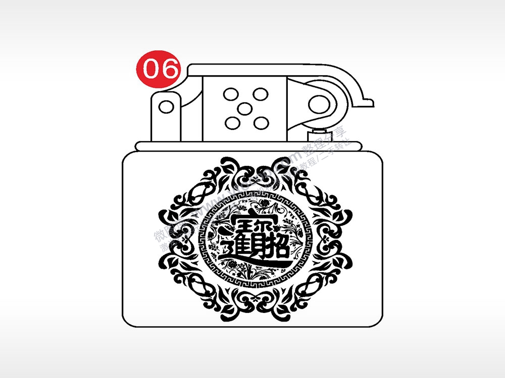 招财进宝花瓣边框老九门打火机AI8.0格式激光打标文件通用矢量图