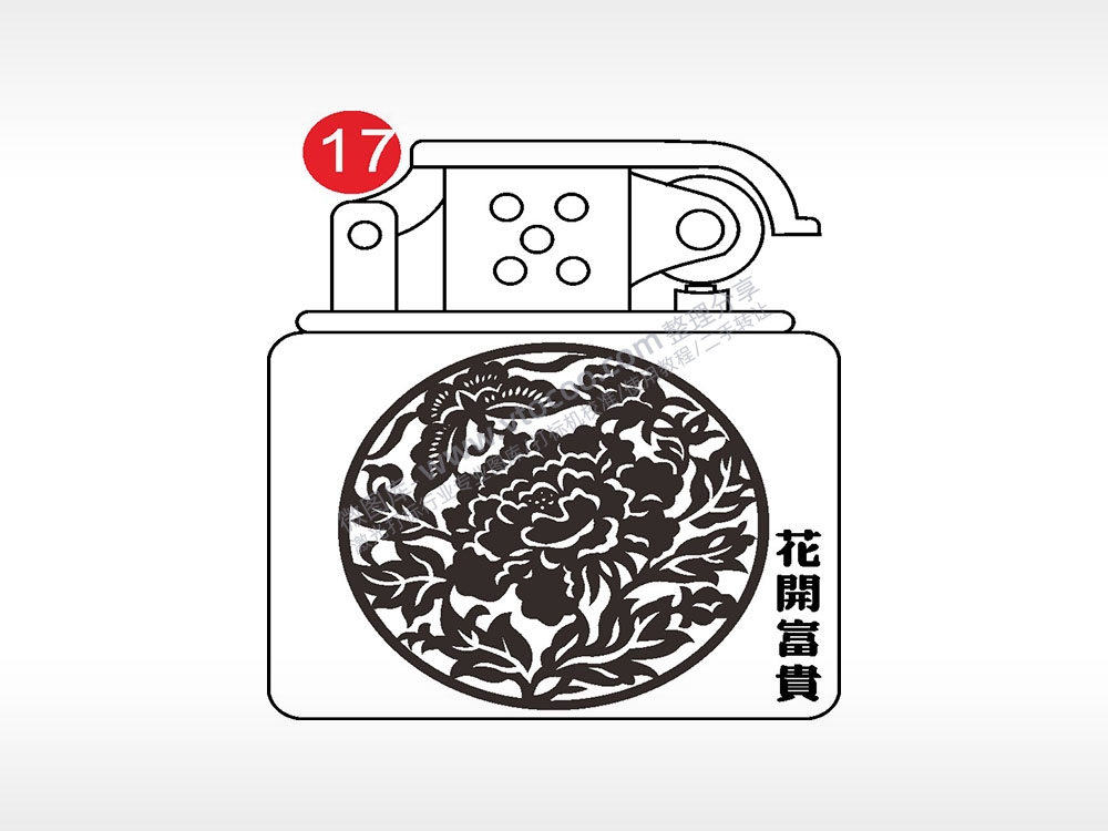 花开富贵花蝴蝶老九门打火机AI8.0格式激光打标文件通用矢量图