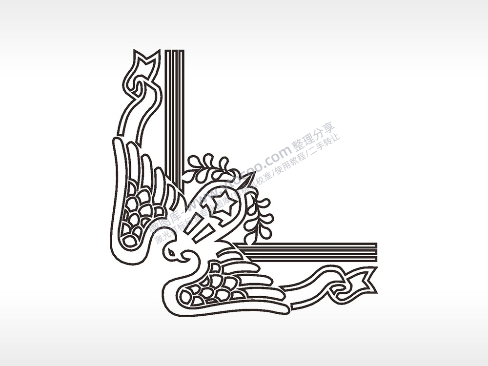 老鹰礼边框角花对角花边简笔画边框大全AI8.0格式激光打标文件通用矢量图